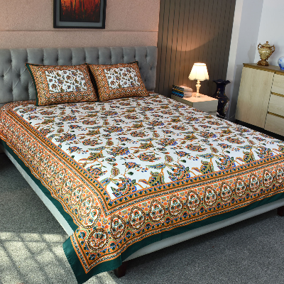 Blossom Dreams Printed Allora Bed Sheet – Bottle Green ALLORA BDonline shop bangladeshothoba.com