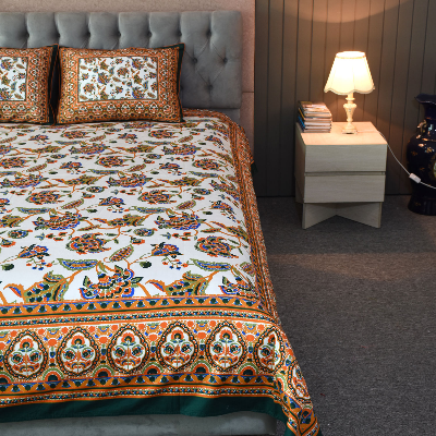 Blossom Dreams Printed Allora Bed Sheet – Bottle Green ALLORA BDonline shop bangladeshothoba.com