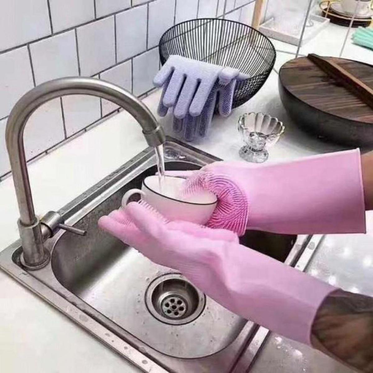 Picture of High Quality Silicone Dish Washing Kitchen Hand Gloves (Multicolor) - Hand Gloves