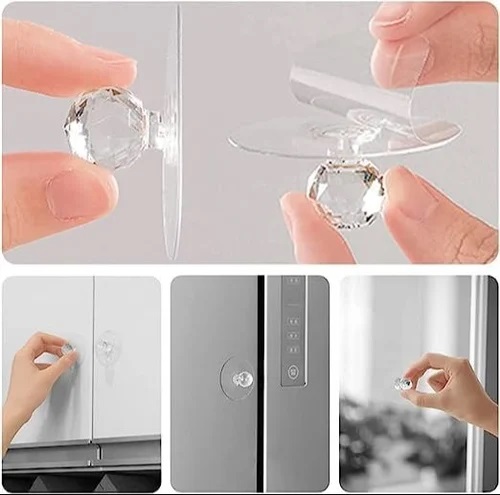 Picture of 5 Pis Plastic Diamond Crystal Shaped Strong Sticker Sticky Heavy Duty Wall Hooks Transparent Self Adhesive Bathroom kitchen door wall hook and Trend