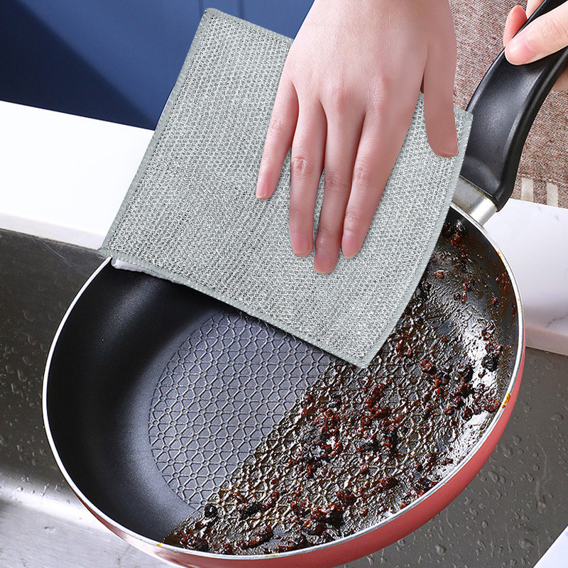 Picture of 3/5/10pis Deep Cleaning Cloth Brush Double -layer Non Stick Oil Dishrag Magic Coffee Stain Pan Rag Kitchen Cleaning Supplies single layer