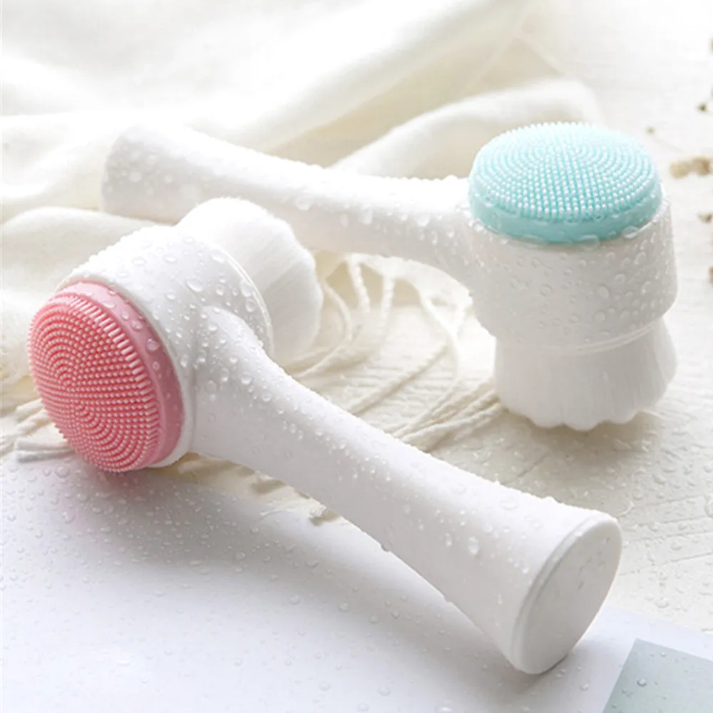 Picture of Facial Cleanser Wash Brush Double-sided Silicone Soft Mild Fiber Face Cleaning Washing Tool Skin Care Tool