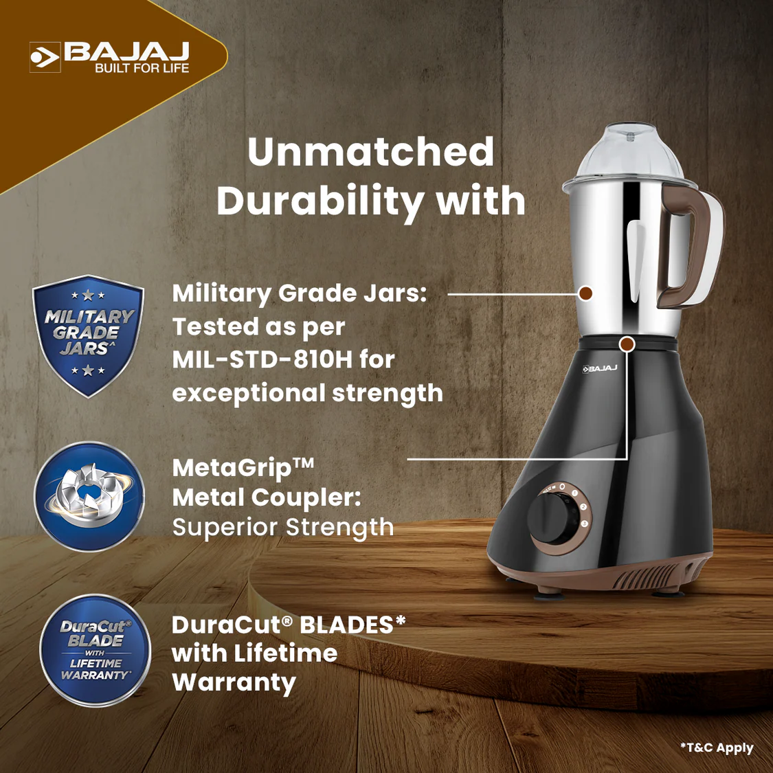 Picture of Bajaj Armor Series QuadraMax 4 Jar 1000W Mixer Grinder blender Armor Series QuadraMax 