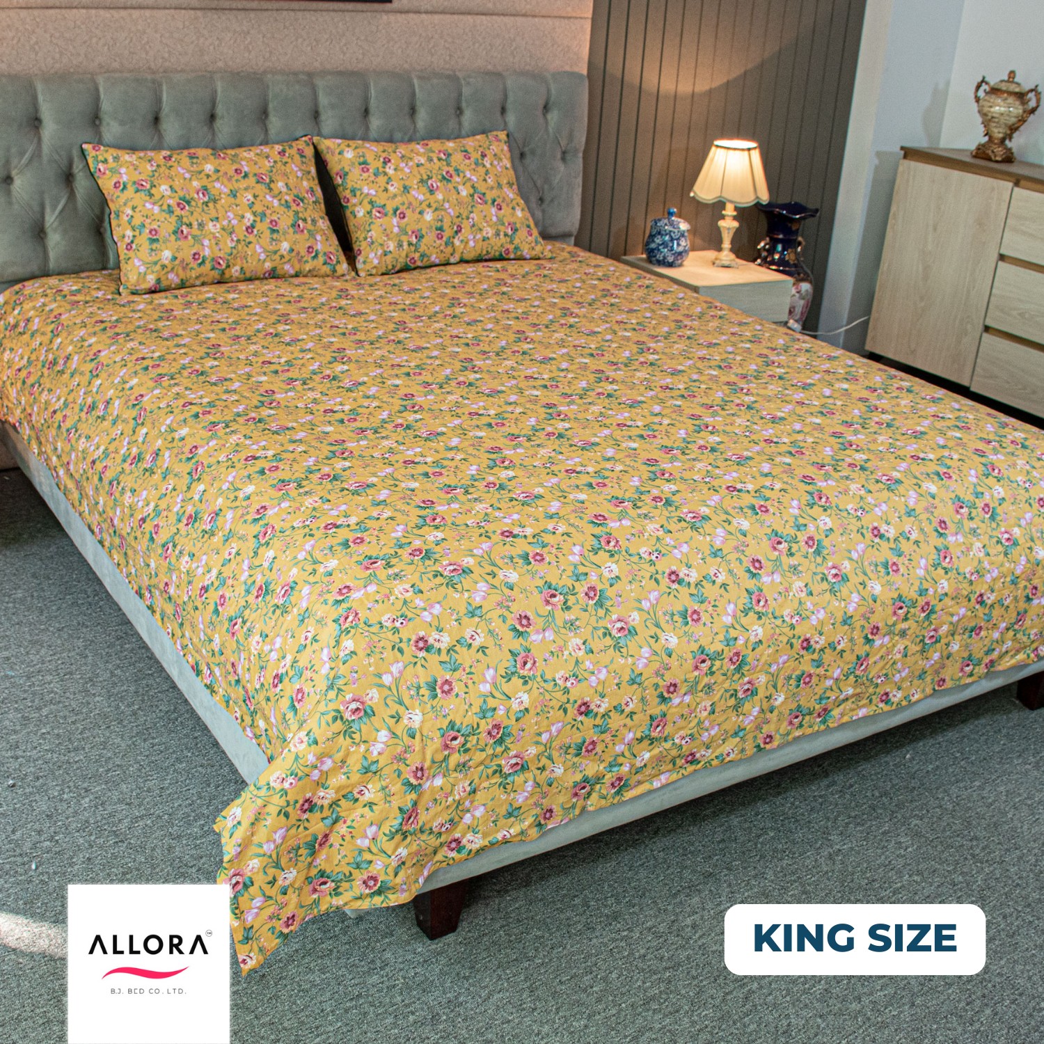 Spring Serenity Print Allora Bed Sheet – Yellow ALLORA BDonline shop bangladeshothoba.com
