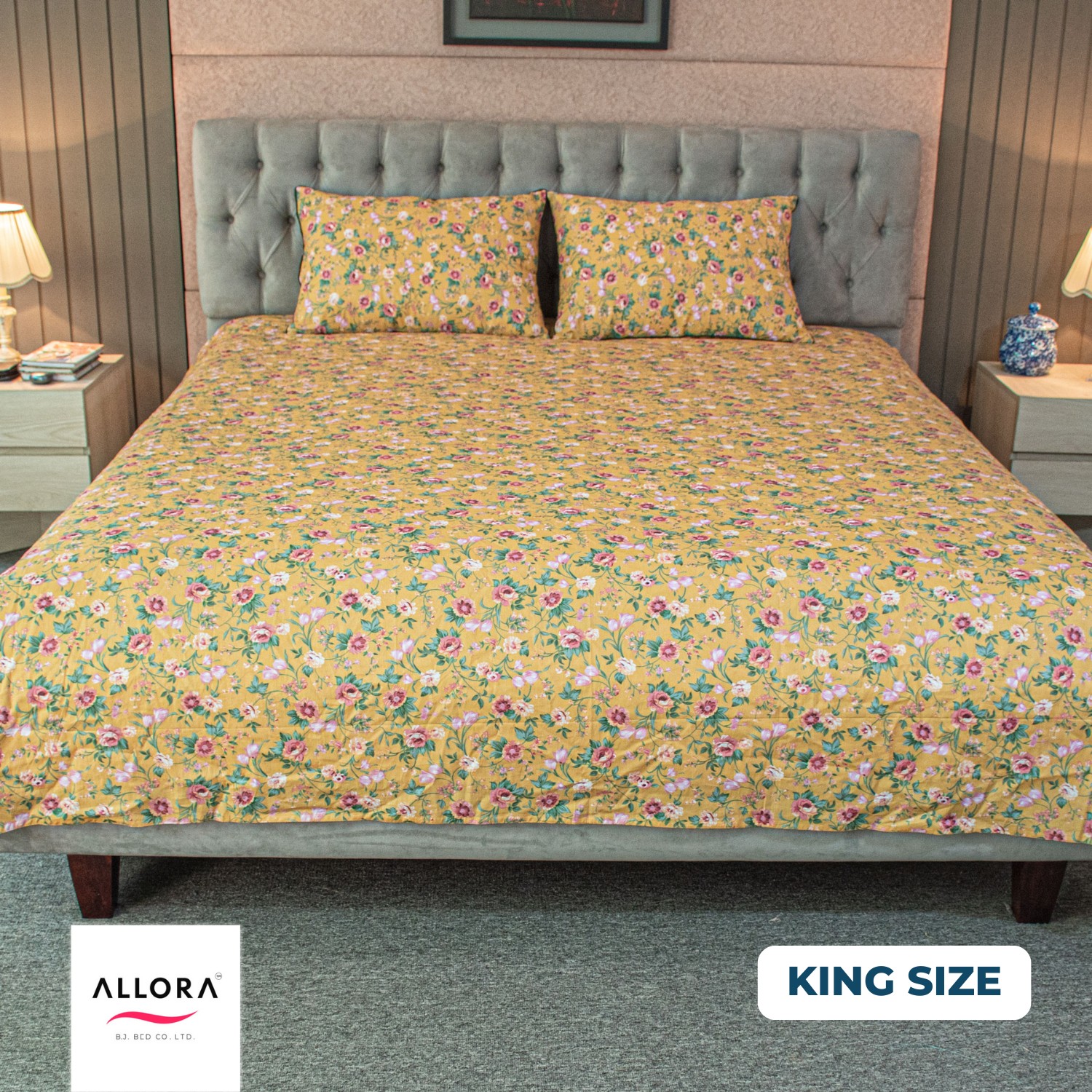 Spring Serenity Print Allora Bed Sheet – Yellow ALLORA BDonline shop bangladeshothoba.com