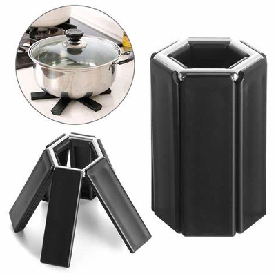 Picture of Foldable Pan Mat Heat-insulated Anti-slip Anti-scald Black Hollow Heat-insulated Portable Pan Pad Placemat Kitchen Accessories-Black