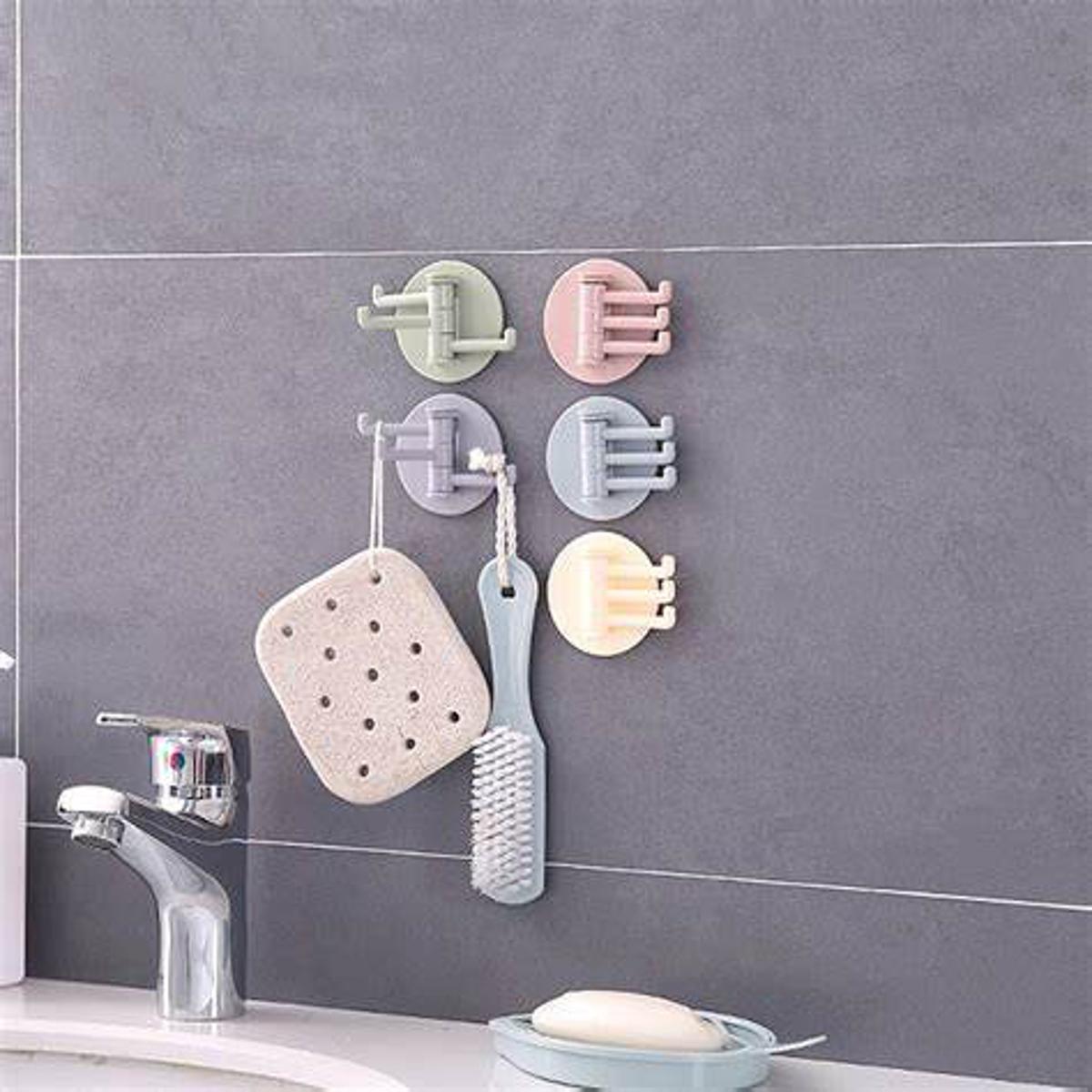 Picture of Adhesive Wall Hook Seamless Paste 3 Branch Rotation Hook Kitchen Bathroom Desk Hook Nordic Style ( 2 pcs)