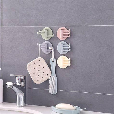 Picture of Adhesive Wall Hook Seamless Paste 3 Branch Rotation Hook Kitchen Bathroom Desk Hook Nordic Style ( 2 pcs)