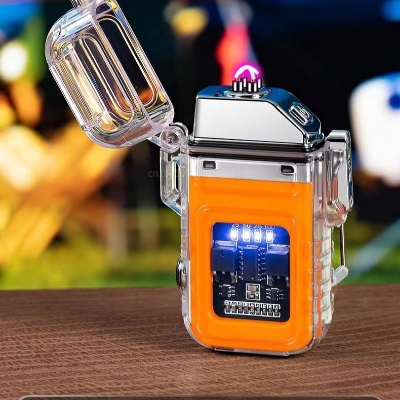 Picture of Lighters Arc Lighter wiht Flashlight Rechargealbe Windproof Waterproof Flameless Transparent Double USB Lighter Good for Outdoor Camping Hiking (Multicolor)