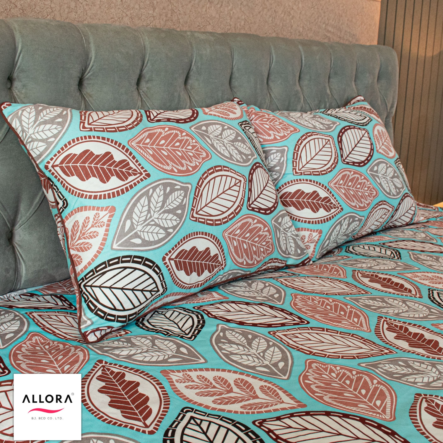 Fallen Leaves Print Allora Bed Sheet – Pastel Blue ALLORA BDonline shop bangladeshothoba.com
