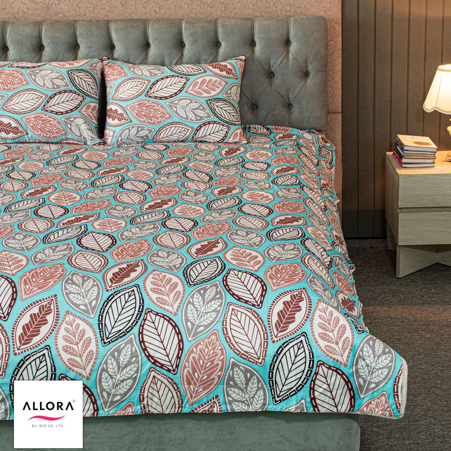 Fallen Leaves Print Allora Bed Sheet – Pastel Blue ALLORA BDonline shop bangladeshothoba.com