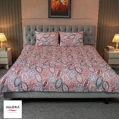 Fallen Leaves Print Allora Bed Sheet – Pink ALLORA BDonline shop bangladeshothoba.com