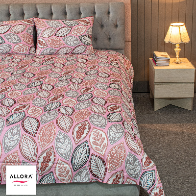 Fallen Leaves Print Allora Bed Sheet – Pink ALLORA BDonline shop bangladeshothoba.com