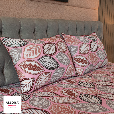 Fallen Leaves Print Allora Bed Sheet – Pink ALLORA BDonline shop bangladeshothoba.com