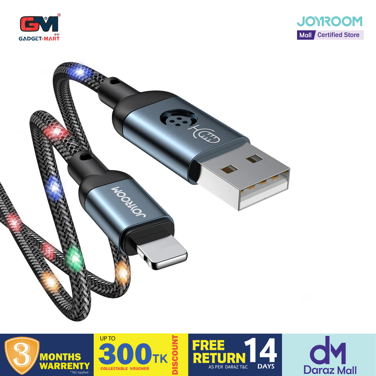 Picture of Joyroom S-1230N16 USB to Type-C Fast Charging and Data Cable with Voice Control LED Light 1.2M - Gray