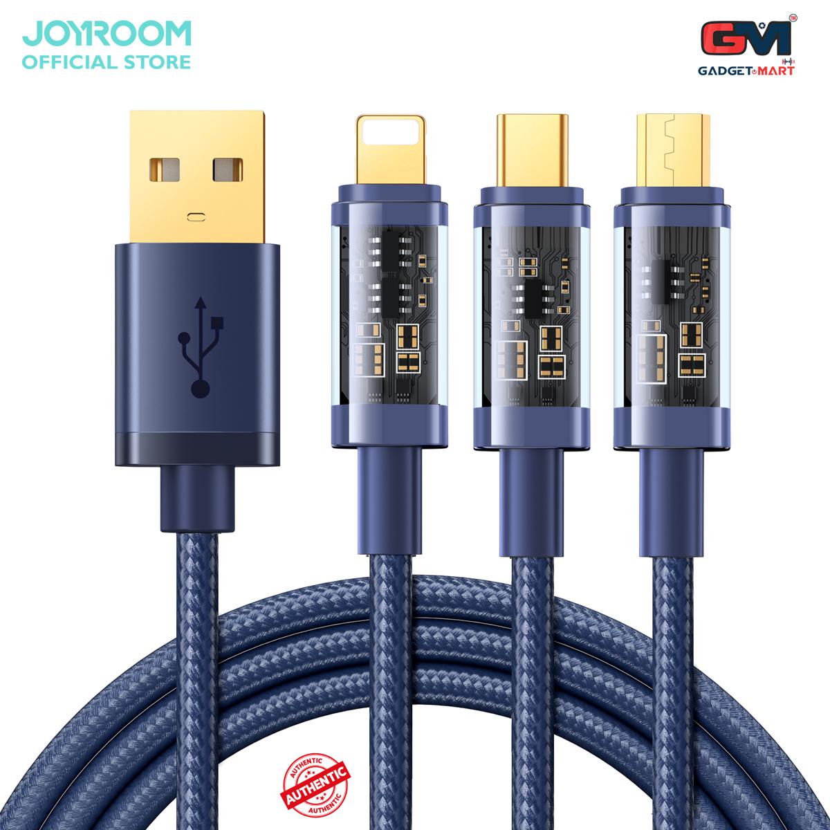 Picture of Joyroom S-1T3015A5 3.5A 3-in-1 Data Cable (USB-A to Lightning+Type-C+Micro) 1.2m- Blue
