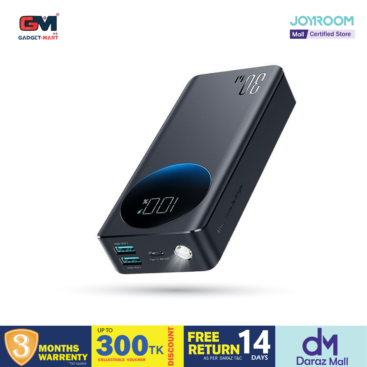 Picture of Joyroom PBF03 30W Super Fast Charging 30000mAh Big Capacity Power Bank with Troch Light For Laptop & Mobile