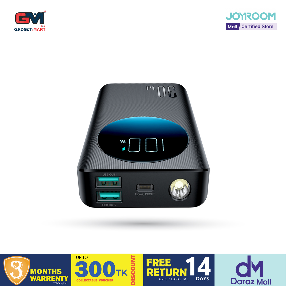 Picture of Joyroom PBF01 30W Super Fast Charging 10000mAh Slim & Handy Digital Display Power Bank with Powerfull Troch Light-Black