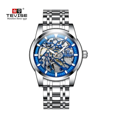 Picture of Tevise T9005E Hollow-out Luminous Stainless Steel Automatic Mechanical Watch - Silver Blue