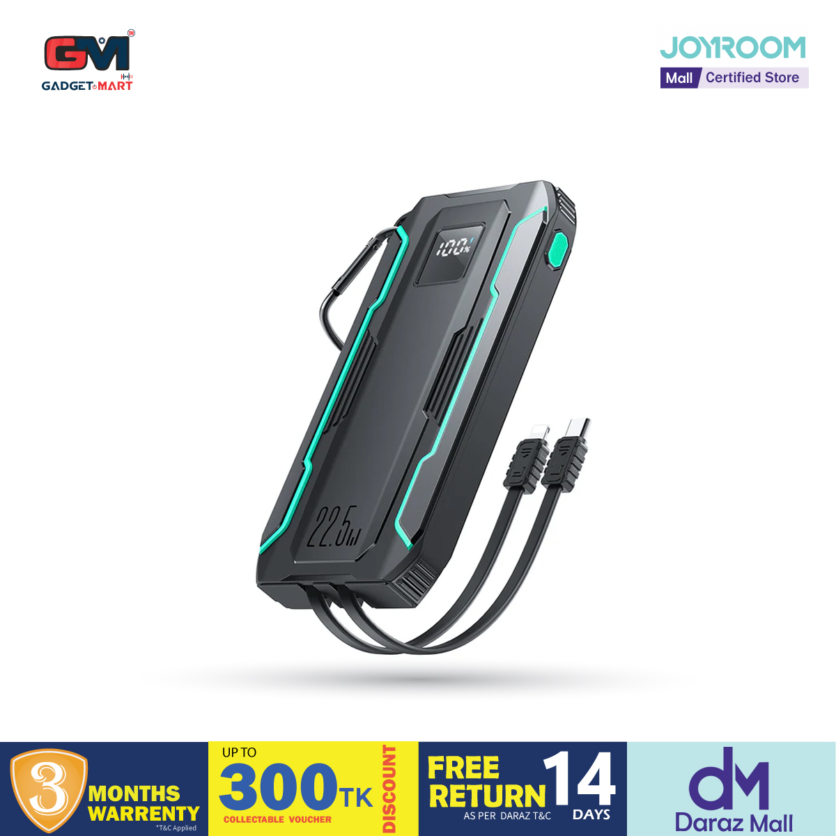 Picture of JOYROOM JR-L017 22.5W 10000mAh with Dual Cables Travel Friendly Power Bank - Black