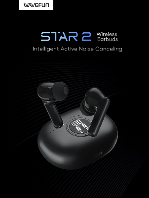 Picture of Wavefun Star 2 ANC Bluetooth Earphone V5.3 Wireless Headphones Digital Display Active Noise Cancelling Earbuds Super Bass - Black