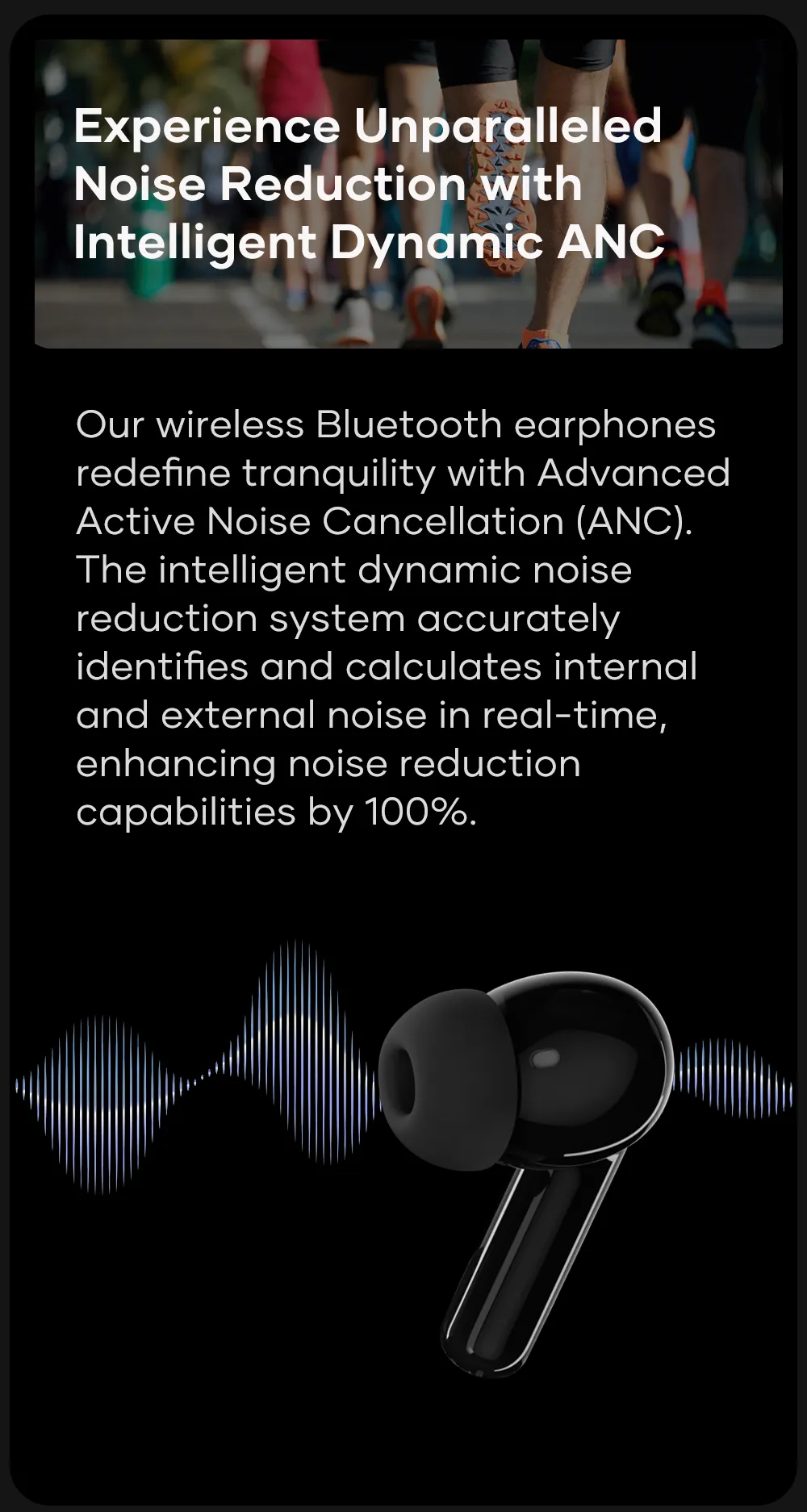 Picture of Wavefun Star 2 ANC Bluetooth Earphone V5.3 Wireless Headphones Digital Display Active Noise Cancelling Earbuds Super Bass - Black