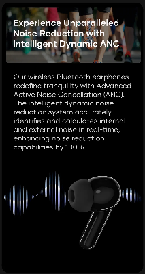 Picture of Wavefun Star 2 ANC Bluetooth Earphone V5.3 Wireless Headphones Digital Display Active Noise Cancelling Earbuds Super Bass - Black