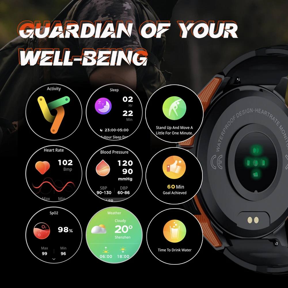 Picture of Wavefun Wave 70 Rugged Smartwatch AMOLED Smart Watch 1.43'' 466*466 Fitness Sports 10M Ultra Waterproof Outdoor Bluetooth Call