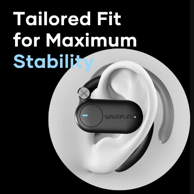 Picture of Wavefun Sense Open Ear Headphones Wireless Earphone with Adjustable Ear Hook Super Bass Wireless Earbuds BT5.3 Headsets with Microphone - Black