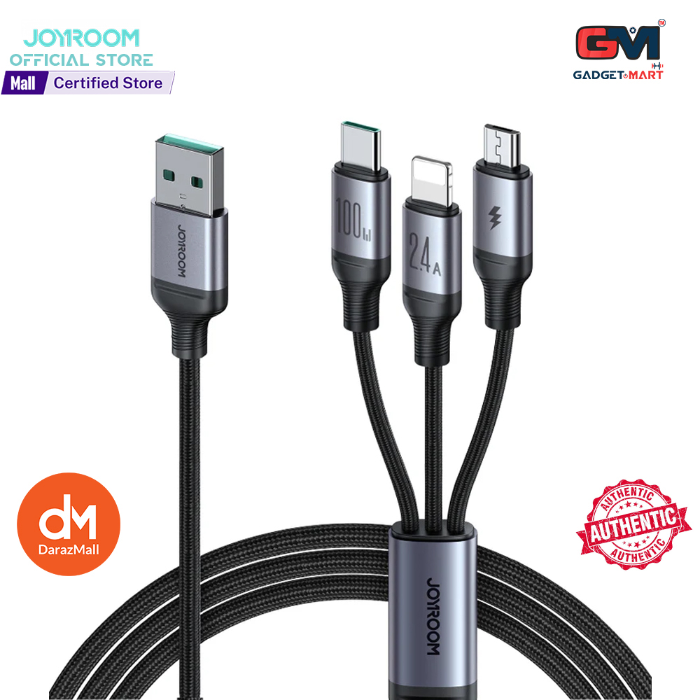 Picture of Joyroom S-A21 Speedy Series 100W 3-in-1 Fast Charging Cable (USB-A to Lightning+Type-C+Micro) 1.2m-Black