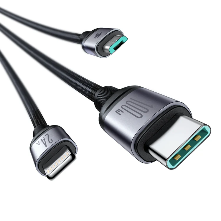 Picture of Joyroom S-A21 Speedy Series 100W 3-in-1 Fast Charging Cable (USB-A to Lightning+Type-C+Micro) 1.2m-Black