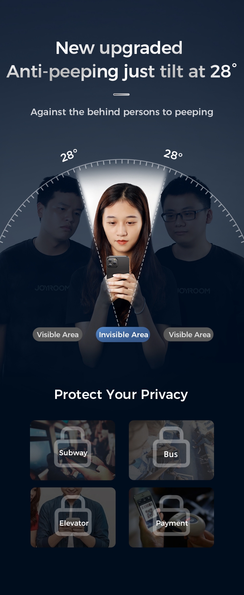 Picture of Joyroom JR-MLG0281 Privacy+Dustproof Tempered Glass Screen Protector (2.5D Full Screen with Black Edge) for iPhone 16 Pro Max