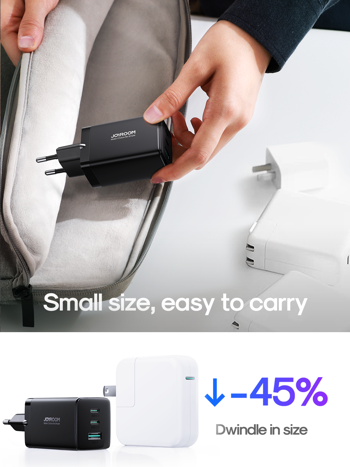 Picture of Joyroom TCG01 GaN Ultra  65W 2C1A Fast Charger With 100W Type-C to Type-C Cable 1.2m - Black