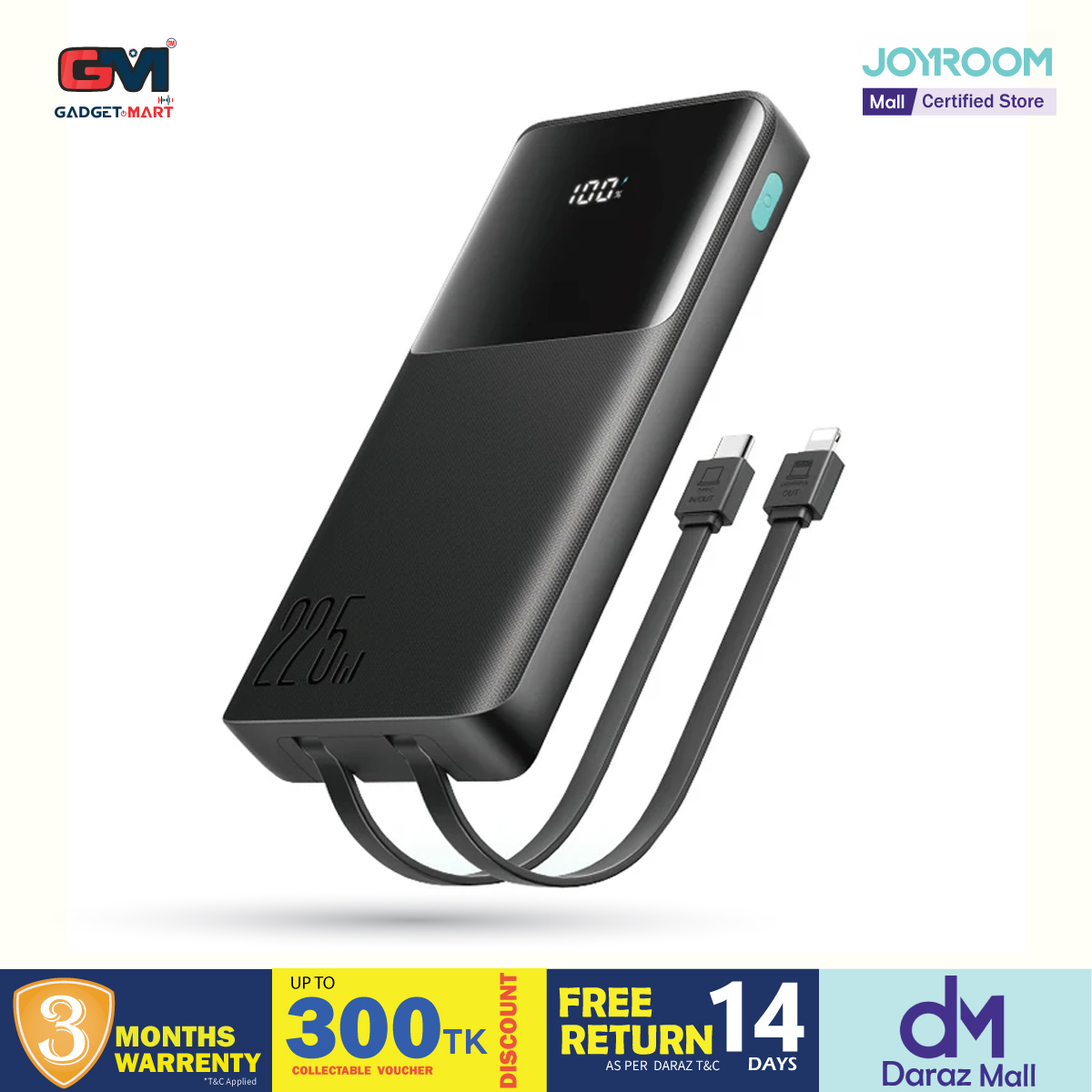 Picture of Joyroom 22.5W Digital Display with Dual Cable Powerbank 10000mAh - Black