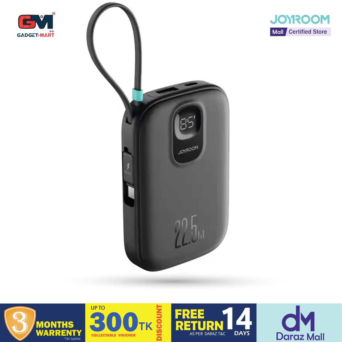 Picture of Joyroom JR-PBF18 22.5W Powerbank 10000mAh With Lightning Cable - Black