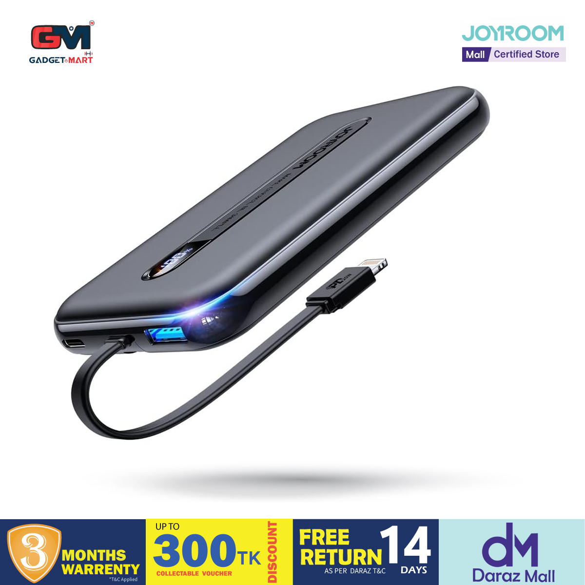 Picture of JOYROOM JR-L001 Ultra Slim 20W Power Bank 10000mAh With Type-C cable- Black