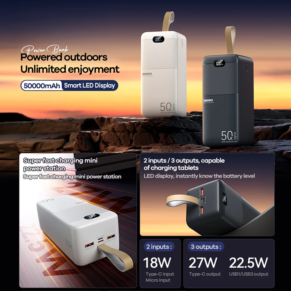 Picture of Remax RPP-117 Piloteer Series 50000mAh 27W Fast Charging (PD 27W+QC 22.5W) Power Bank - Black