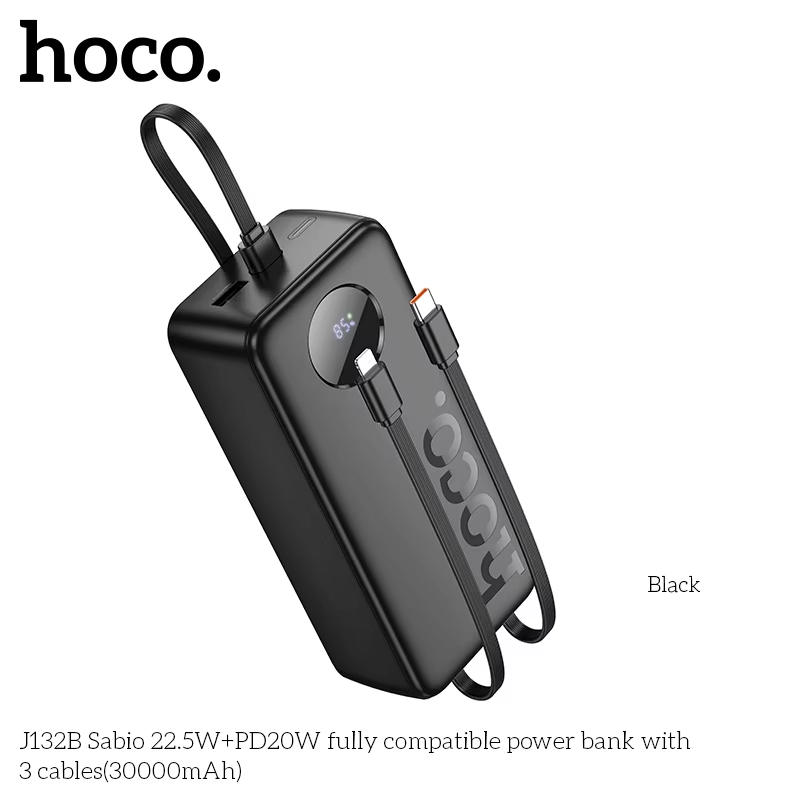 Picture of HOCO J132B 30000mAh 22.5W+PD20W Fast Charging Adapter Travel Power Bank With 3 Cables