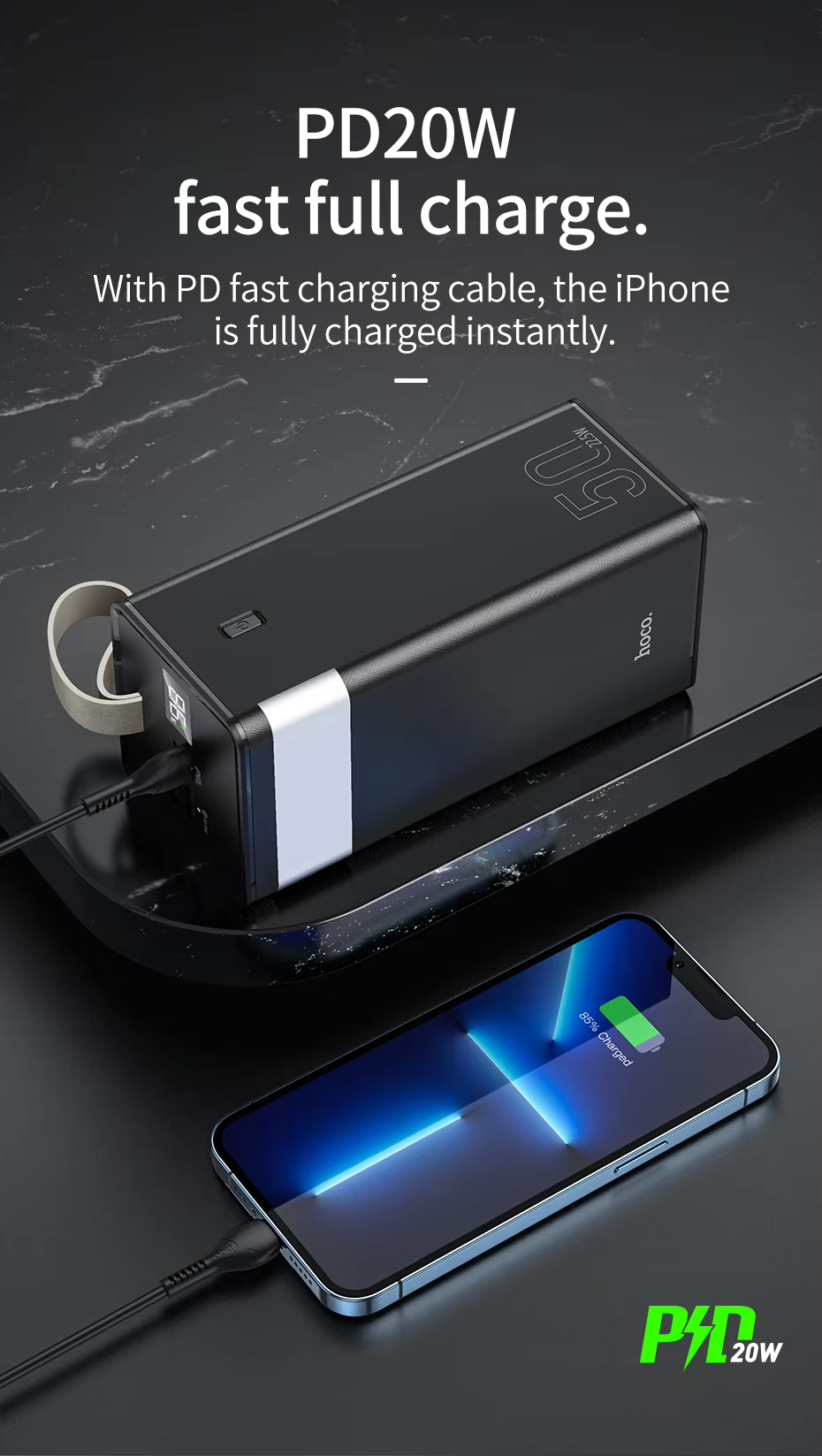 Picture of HOCO J86A 50000mAh Portable Cell Phone Battery 22.5W Fast Charging Power Bank