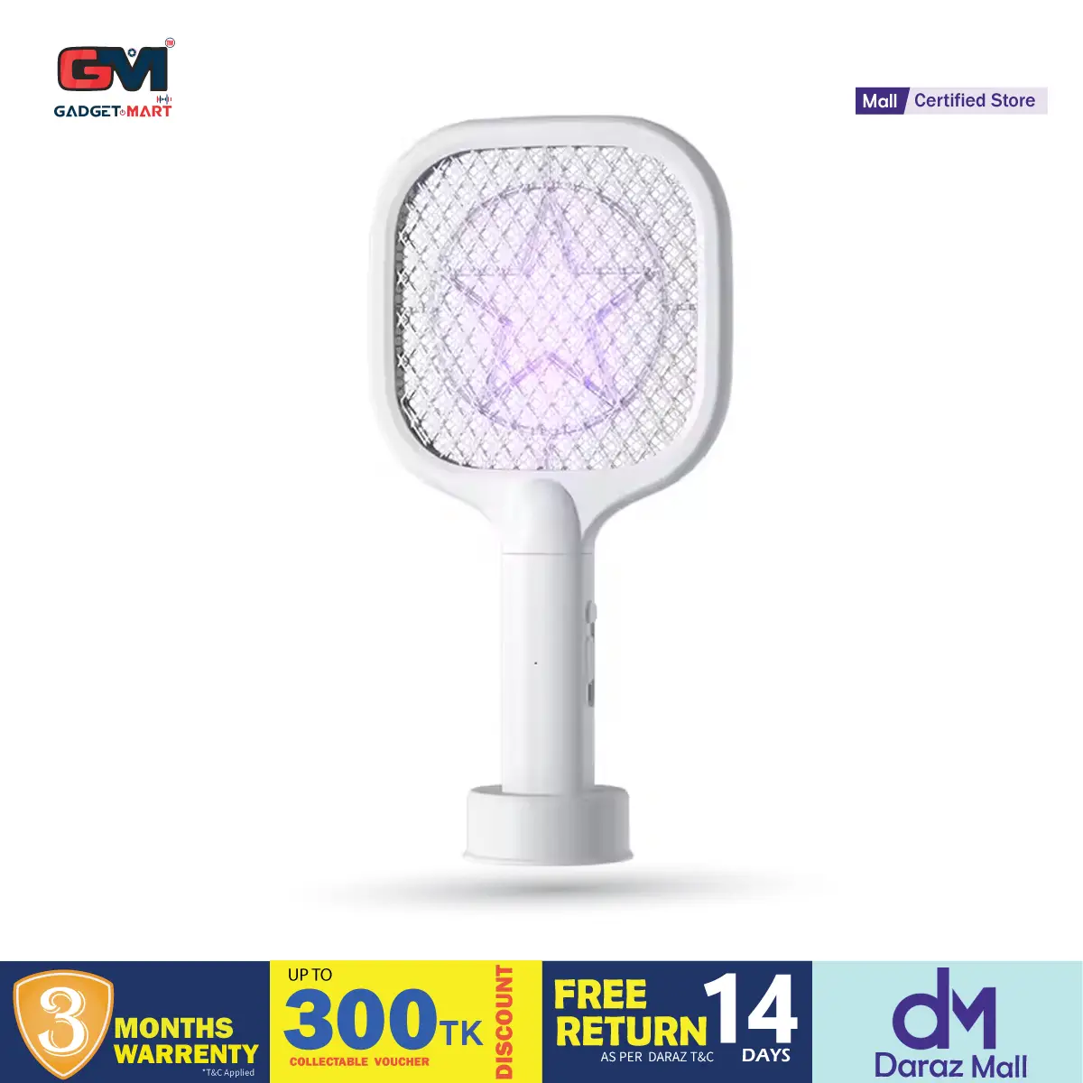 Picture of Mini Portable Electric Mosquito Swatter Racket Rechargeable Automatic USB Electric Mosquito Swatter for Indoor - White