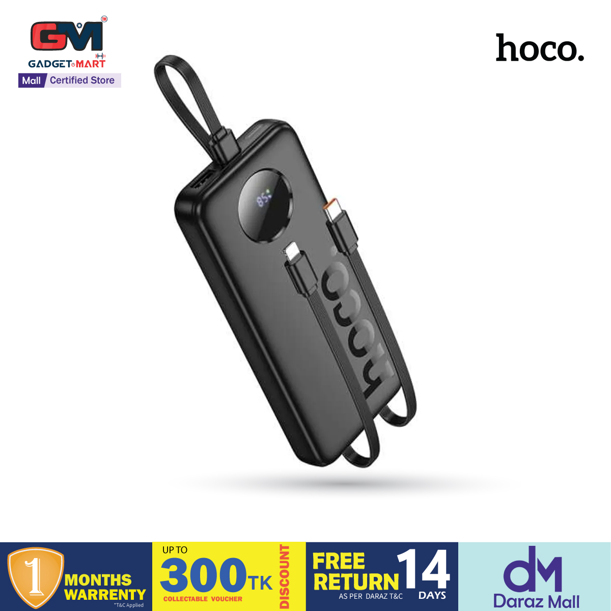 Picture of HOCO J132 22.5W+PD20W Fast Charging 10000mAh Power Bank with 3 Cables Portable Extra Battery with LED Digital Display