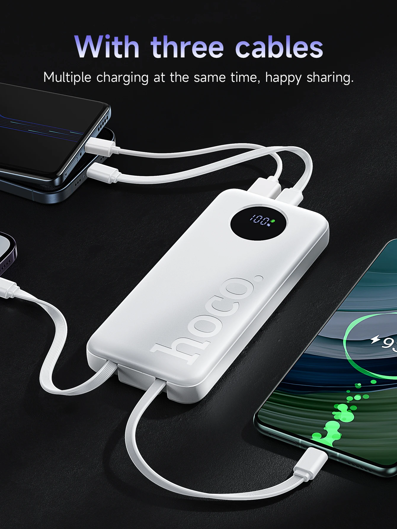 Picture of HOCO J132 22.5W+PD20W Fast Charging 10000mAh Power Bank with 3 Cables Portable Extra Battery with LED Digital Display