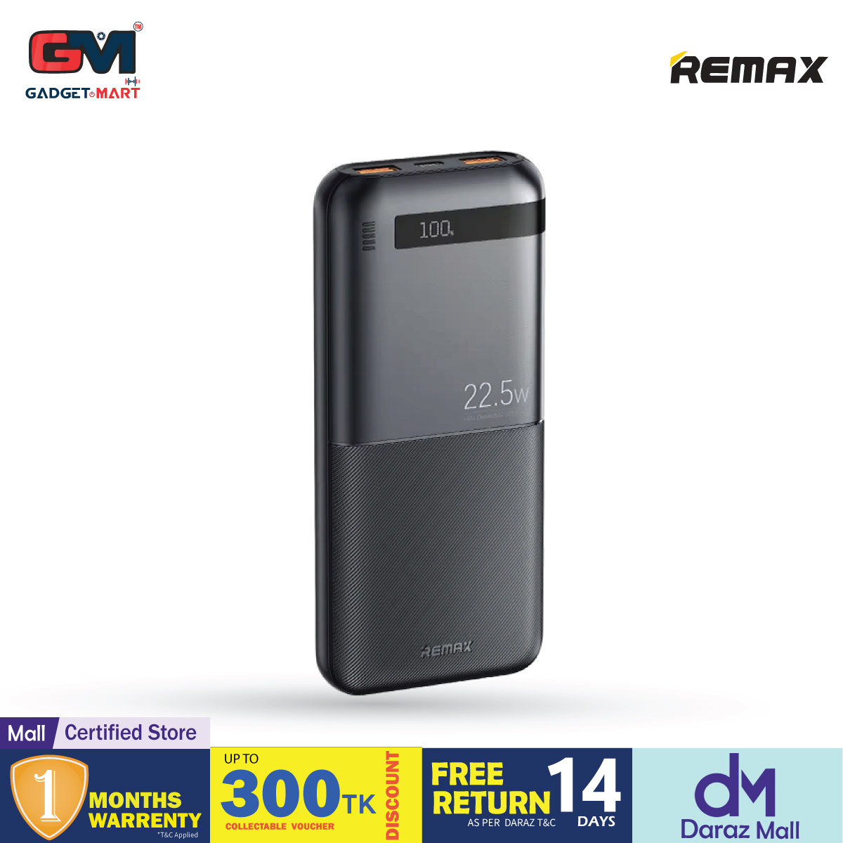 Picture of REMAX RPP-72 Piloteer Series 20000mAh PD+QC Fast Charging Power Bank(PD 20W+QC 22.5W) - Black
