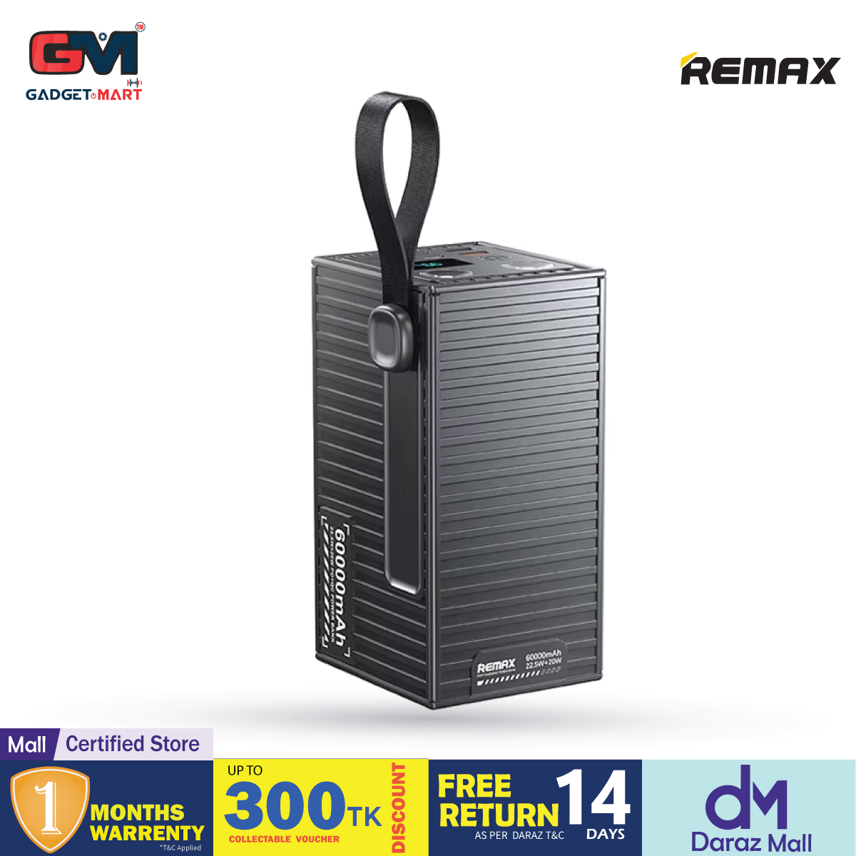 Picture of REMAX - RPP-609 PRO Container Series PD+QC Fast Charging 60000mAh Power Bank ( 20W+22.5W ) With Troch Light - Grey