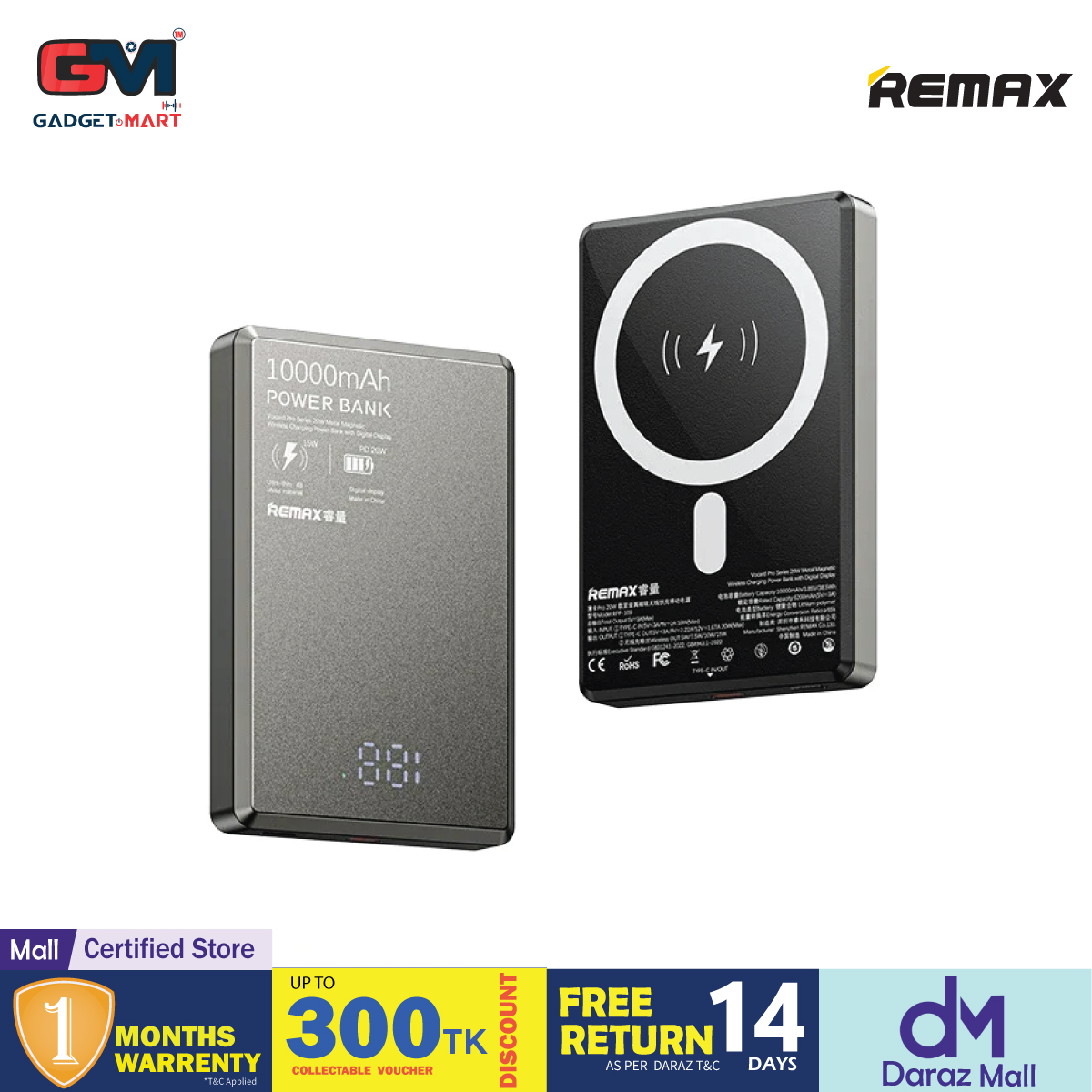 Picture of REMAX RPP-109 Vocard Pro Series Ultra Slim 20W PD Magnetic Wireless Metal Body 10000mAh Power Bank - Grey