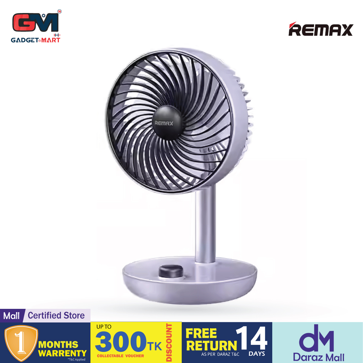 Picture of Remax RS-ZF07 Retro Vintage Desktop 3600mAh Large Battary Rechargable Oscillating Head Fan - Purple
