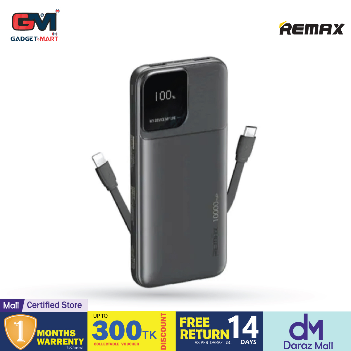 Picture of Remax Rpp-657 Fast Charging Mini Cheap Power Bank Portable With Data Cable Ultra Thin Small 10000mAh Powerbank