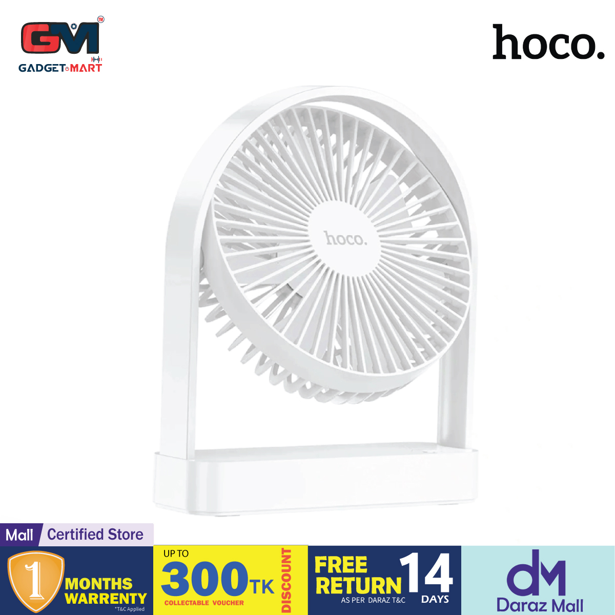 Picture of Hoco HX65 Ultra Thin 2000mAh Rechargable Table Fan - White