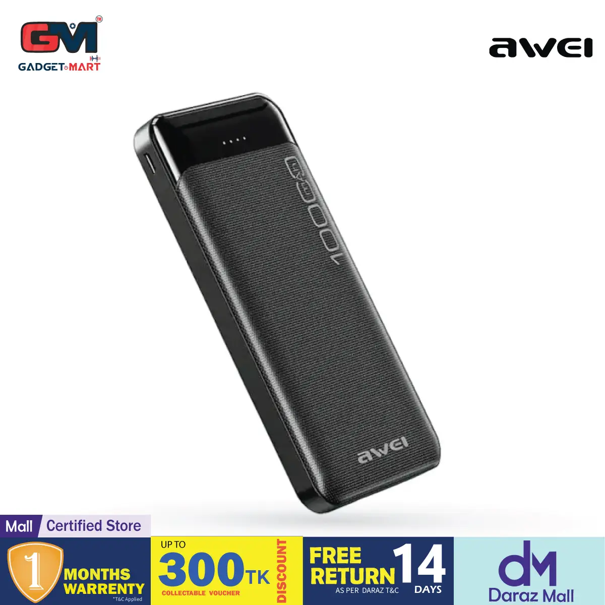 Picture of Awei P37K 2.1A Fast Charging Portable 10000mAh Power Bank - Black
