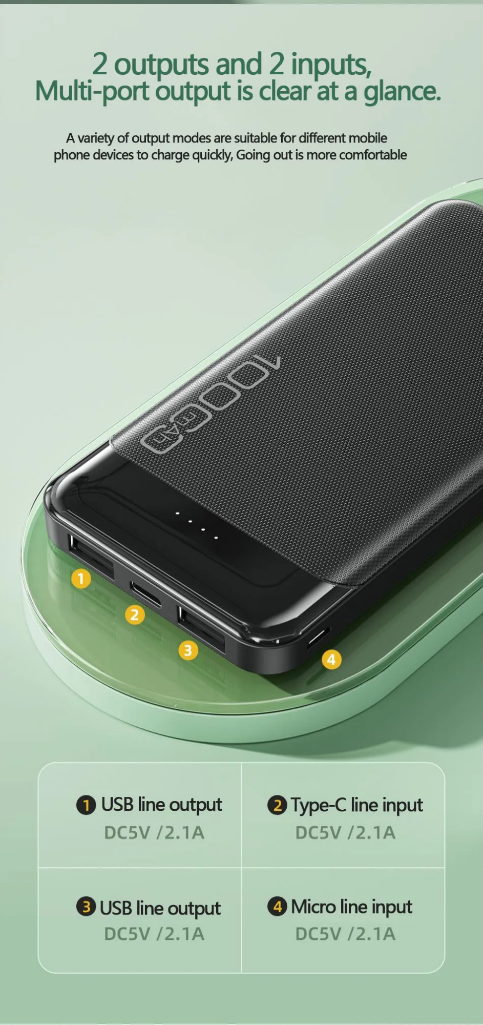 Picture of Awei P37K 2.1A Fast Charging Portable 10000mAh Power Bank - Black